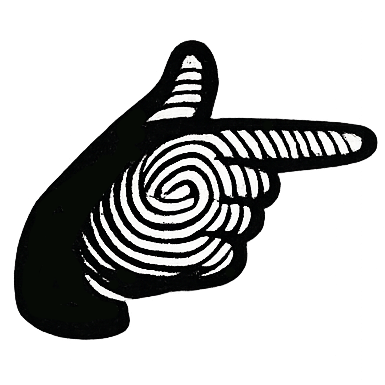 Schwarze Hand mit weißen Linien zeigt nach rechts – stilisierte Zeigegeste