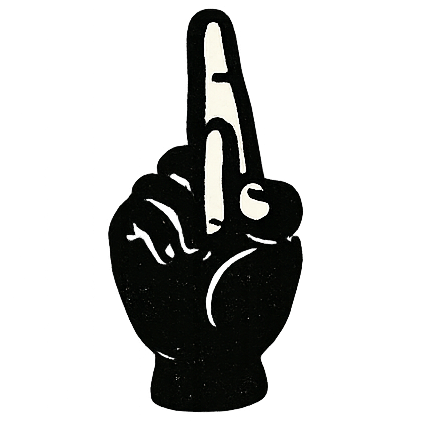 Schwarze Hand mit erhobenem Zeigefinger, Finger zeigt nach oben