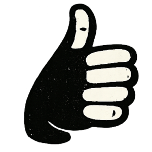 Schwarz-weißes Daumen-hoch-Symbol mit klar abgegrenzten Flächen – stilisiert und kontrastreich