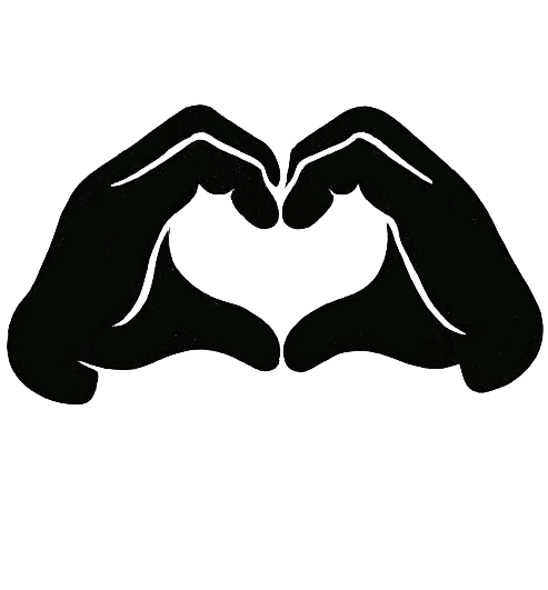 Zwei schwarze Hände formen gemeinsam ein Herz – grafisch stilisiertes Symbol für Verbundenheit und Geste der Zuneigung