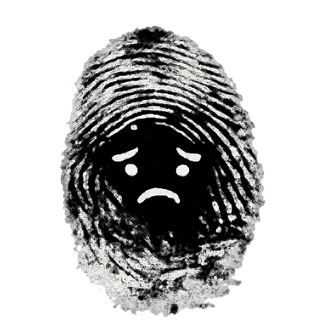 Grauer Fingerabdruck mit traurigem Gesicht