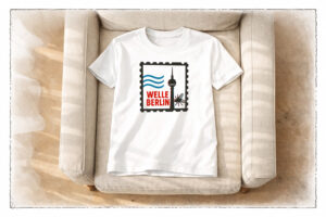 Berlin T-Shirt mit Fernsehturm Motiv und grafischen Wellen – minimalistisches Stadtsymbol